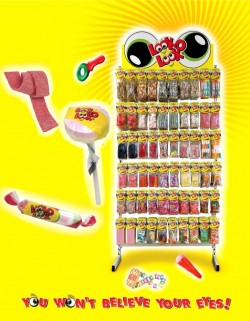 Point of Sale (POS) Display Options for the  Look-O-Look range of novelty sweets and confectionery as distributed by Castle Snackfood Distribution Limited, Ireland