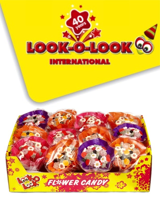 New Look-O-Look Candy Flower Gift Line -  Counter Display Box with 12 pieces as distributed by Castle Snackfood Distribution Limited, Ireland